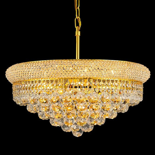 Crystal Chandeliers for Dining Room Light Fixtures Over Table, Empire Style k9 Crystal Chandelier for Bedroom, 9 Lights Gold Luxury Lighting Fixtures for Living Room Kitchen lsland Entryway D22 Inch