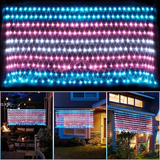 RJZZ Trans Flag Lights Outdoor, 6.6x3.3 FT Trans Pride Flag Pride Decorations Connectable, 330LED Waterproof Transgender Flags with Lights, Pride Month Decorations for Room, Yard, Party, Office