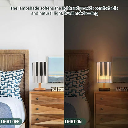 Table Lamp Piano Key Black and White Musical Instrument Nightstand Lamp with Wood Base Fabric Lamp Shade Bedside Desk Lamp for Living Room Bedroom Kids Room Office