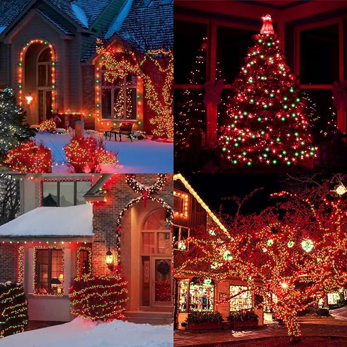 Red Green Christmas Mini Lights, 32.5FT 100 LED String Lights with 16 Light Modes, Fairy Lights Plug in for Outdoor Xmas Trees Garland Wreath Holiday Decorations