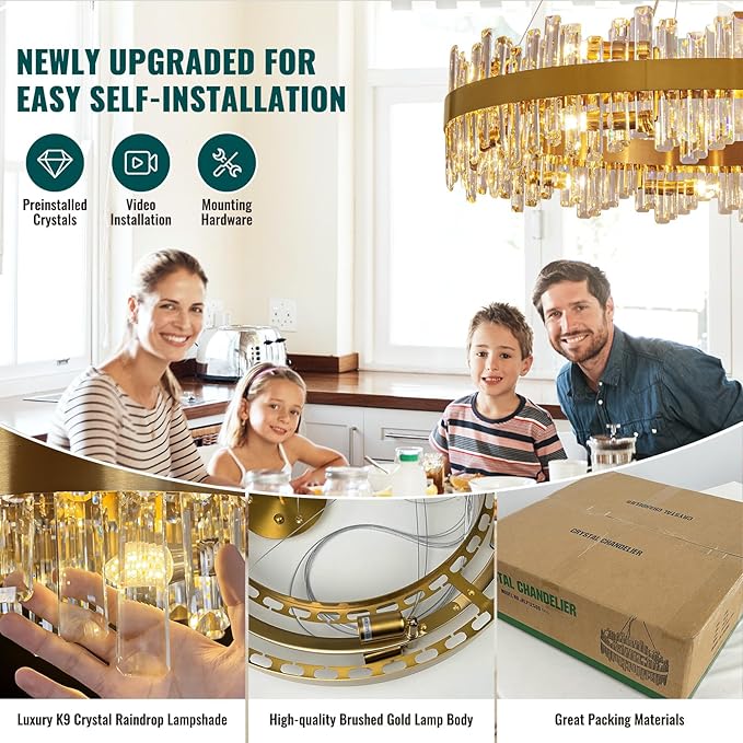 Siljoy Modern Crystal Chandelier, 20-Light Luxury Gold 2-Tiers K9 Crystal Raindrop Chandelier, Large Dimmable Crystal Pendant Ceiling Light for Dining Room Living Room Foyer Entryway D39.4''
