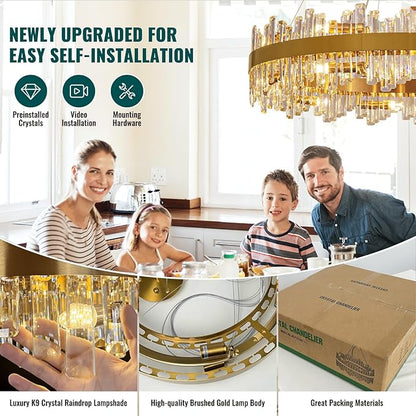 Siljoy Modern Crystal Chandelier, 20-Light Luxury Gold 2-Tiers K9 Crystal Raindrop Chandelier, Large Dimmable Crystal Pendant Ceiling Light for Dining Room Living Room Foyer Entryway D39.4''