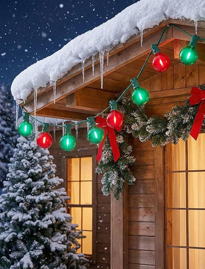 G40 LED Christmas String Lights, 50FT Christmas G40 String Lights with 27 Shatterproof LED Clear Red Green Bulbs, Xmas Outdoor Decoration Lights for Patio Backyard Roofline Garden Yard