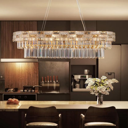 34.3" L Modern Crystal Chandeliers for Dining Room 12 Lights Gold Chandelier Large Luxury Chandelier Pendant Light Fixture, Kitchen Island,Entryway,Living Room 34.3" L x 8.7" H