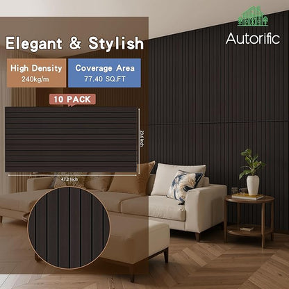 Wood Veneer Sound Panels, 10 Pack 47.2”x23.6” Wall Panels, Decorative Acoustic Panels for Walls, for Office,Home Theater,Studio,Living Room,Ebony