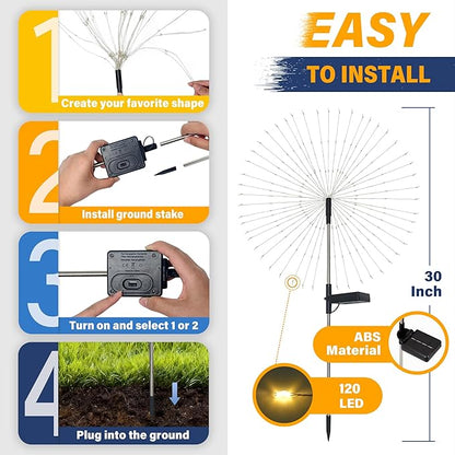 Solar Garden Lights Outdoor Decorative, 6pack 120 LED Firework Lights Waterproof，Solar Fairy Lights for Outside,Garden,Yard, Patio,Pathway,Flowerbed,Party(Multicolor)