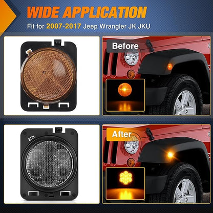 Nilight JK Side Marker Light 8LED Smoked Lens Amber Front Fender Indicator Turn Signals Lights IP67 Waterproof Clearance Lamp Compatible with 2007-2017 Wrangler JKU