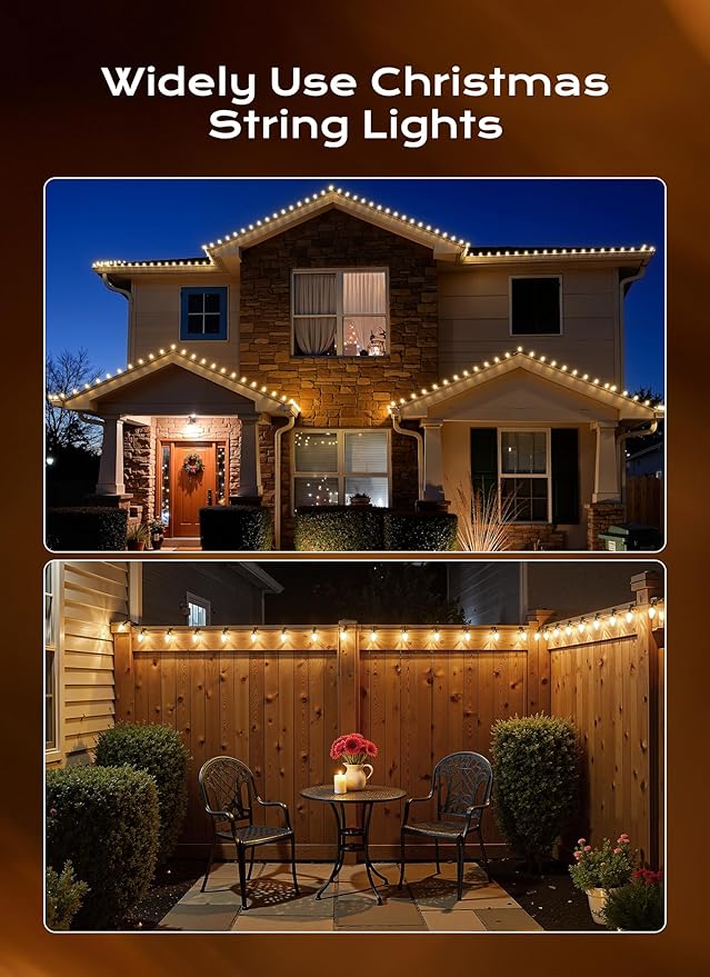 C9 Christmas Lights Outdoor, 82 FT 100 LED Connectable C9 String Lights with 8 Modes and Timer Extendable Xmas Tree Patio Roofline Garden Yard Holiday Party Indoor Outdoor Decoration, Warm White
