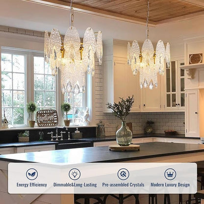 13" Tiered Chandelier, Modern Small 3-Tier Round Chandeliers for Dining Room,4-Light Tiered Crystal Glass Lighting Fixture Kitchen Island,Bedroom,Living RoomL13'' × W13'' × H16''