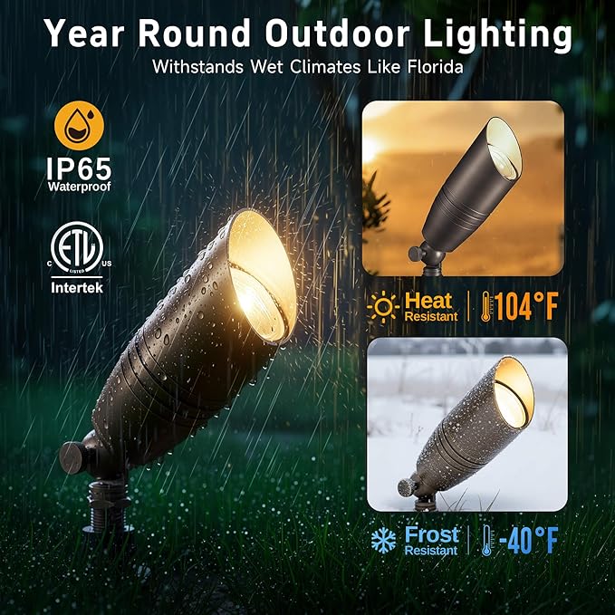 Gardenreet Landscape Spotlights Low Voltage - Brass 12V Outdoor Uplight LED, Wired Spot Lights IP65 Waterproof, Antique Bronze for Exterior Garden Yard Tree House with 5W 2700K Warm White MR16 Bulb