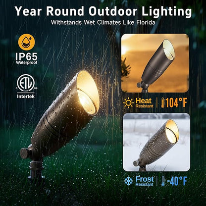 Gardenreet Brass Landscape Lighting - Low Voltage Spotlights Outdoor LED, 12V Wired Uplights, Waterproof Spot Lights, Antique Bronze for Outside Trees Without MR16 Bulb (4 Pack)