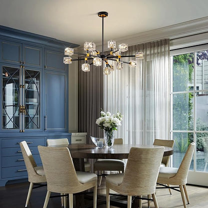 Sputnik Chandeliers with16-Light,Modern Black and Gold Crystal Chandelier, Mid Century Ceiling Light Fixture for Dining Room, Kitchen Island,Foyer,Living Room,Bedroom