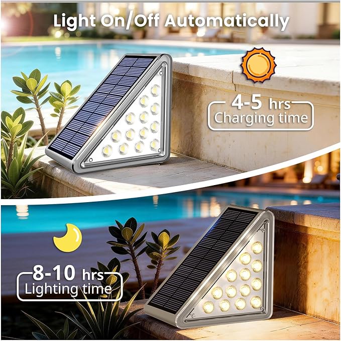 Solar Step Lights Outdoor Waterproof IP65,Warm White Solar Stair Lights, Outdoor Light Decor for Stair, Deck, Step, Porch and Outside Patio, 12 Pack