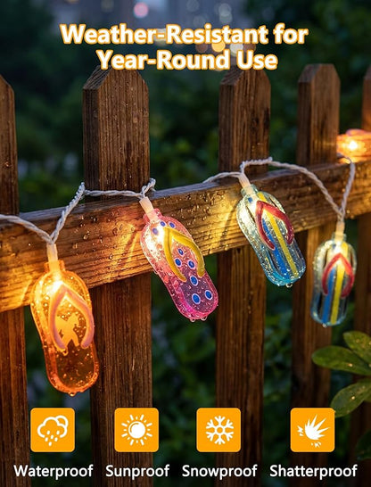 LED Tropical Beach Flip Flop String Lights, 8.5Ft Slipper String Lights Plug in with 10 Multicolor Bulbs, Summer Hawaiian Themed Decorative Lights Camping Tent Holiday Party Garden Outdoor Decor