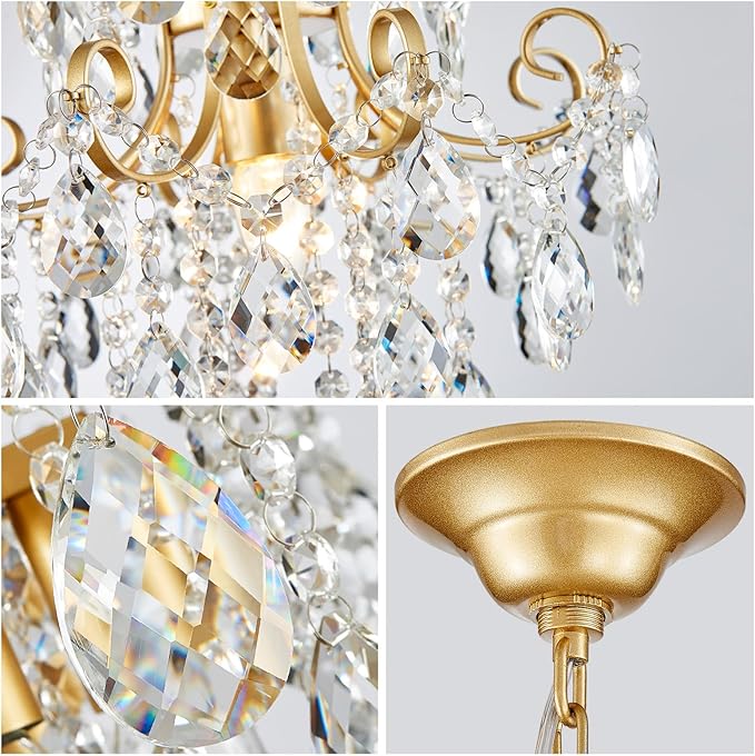 WUZUPS Crystal Chandelier 1-Light Pendant Ceiling Light Modern Lighting Fixture for Bedroom Hallway Bar Kitchen Bathroom, H 15.7" x W 13.8", E12 Base, Gold