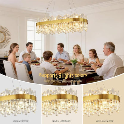 Weesalife Gold Crystal Chandeliers for Dining Room, 20 Lights Modern Oval Chandelier for Lining Room, Rectangular Crystal Pendant Light Fixture for Kitchen Island Bar L36 Inch
