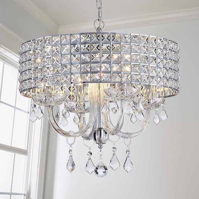 Saint Mossi 4-Lights K9 Crystal Chandelier Modern Chandelier Light Fixture, Crystal Pendant Light Fixture Modern Ceiling Light Fixtures,H17 x D18,Chain Adjustable