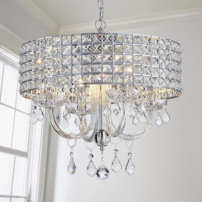 Saint Mossi 4-Lights K9 Crystal Chandelier Modern Chandelier Light Fixture, Crystal Pendant Light Fixture Modern Ceiling Light Fixtures,H17 x D18,Chain Adjustable
