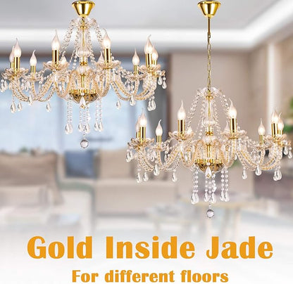 K9 Crystal Candle Chandeliers Lighting 10 Lights Pendant Ceiling Fixture Lamp for Dining Living Room Bedroom Hallway Entry Elegant Decoration (10 Bulbs)