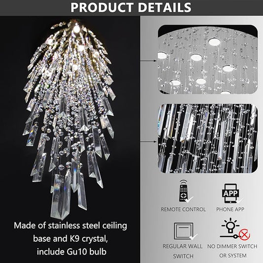 D24'' x H78'' Modern Crystal Chandelier High Ceiling Chandeliers for Entryway Glam Chandelier Large Raindrop Chandeliers LED Dimmable Light Fixtures for Staircaes Foyer Hallway Living Room