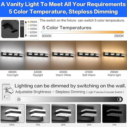 SOLFART Bathroom Vanity Lights, Adjustable Black Matt Black Vanity Light for Bathroom,LED Light Fixtures Over Mirror,5 Color Temperature 4 Lights 5CCT