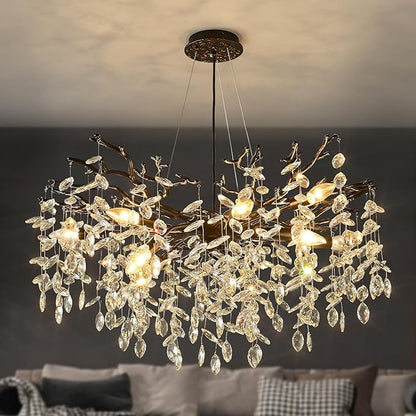 EGM Tree Branch Crystal Chandelier, 32 Inch Living Room Black Crystal Chandelier 10-Light(E12), Hanging Branch Chandeliers for Dining Room Bedroom Foyer