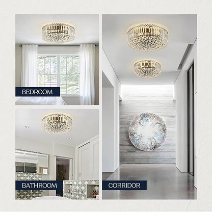17.3" Black K9 Crystal Raindrop Flush Mount Ceiling Light, Modern Chandelier, Round Luxury Light Fixture for Dining Room, Bedroom, Hallway, Kitchen Island & Living Room