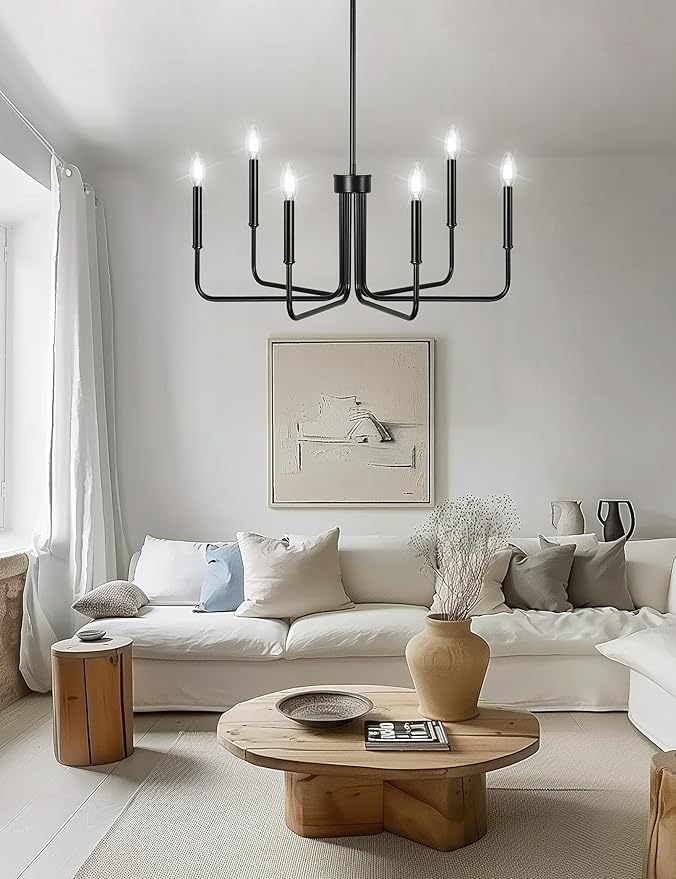 DORESshop Modern Chandelier for Dining Room, 6-Light 28" Black Farmhouse Chandelier for Dining Room, Dining Light Fixtures Over Table for Bedroom Hall Kitchen Living Room