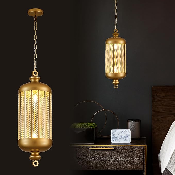 10'' Brushed Gold Pendant Lights Kitchen Island, 2-Light Modern Brass Ceiling Hanging Light Fxitures, Farmhouse Kitchen Pendant Lighting Over Island for Sink Dining Room Bathroom Bar-1 Pack