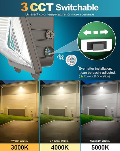 AKK LED Wall Pack Light 120W/100W/80W & 3000K/4000K/5000K Selectable, Glass Lens, Dusk to Dawn Photocell & Timed Dimming, 18000LM, IP65 Waterproof for Garage, Warehouse and Exterior Building Security