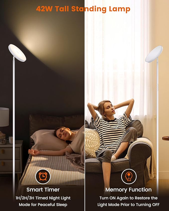 OHLUX Floor Lamps for Living Room, Bright LED Standing Lamp with Remote, Modern Color Changing Tall Lamp with Stepless Dimming, 69" Corner Floor Lamp for Bedroom, Office, RGB White