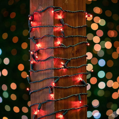 Novelty Lights 50ft 100 LED Red Christmas Lights Outdoor/Indoor, 6" Spacing, Green Wire String Lights for Festive Xmas Lighting, IP55, UL Listed, Dimmable, Connectable