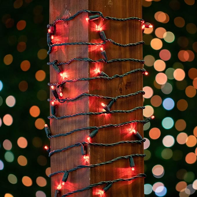 Novelty Lights 25ft 50 LED Red Christmas Lights Outdoor/Indoor, 6" Spacing, Green Wire String Lights for Festive Xmas Lighting, IP55, UL Listed, Dimmable, Connectable