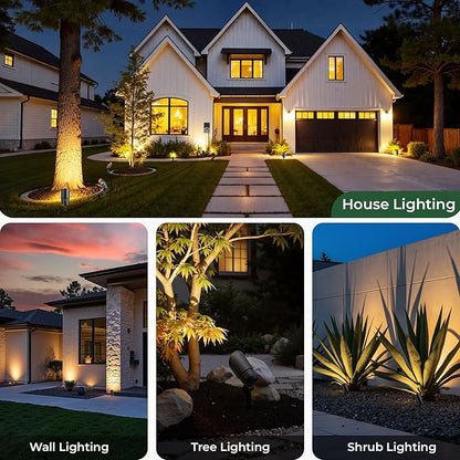 Gardencoin All-in-One LED Low Voltage Landscape Lighting Kit, 5W Spotlights with 200W Transformer 150ft Wire and 12 Fastlock Connectors, 2700K Waterproof Aluminum Fixture for House Tree Yard Garden
