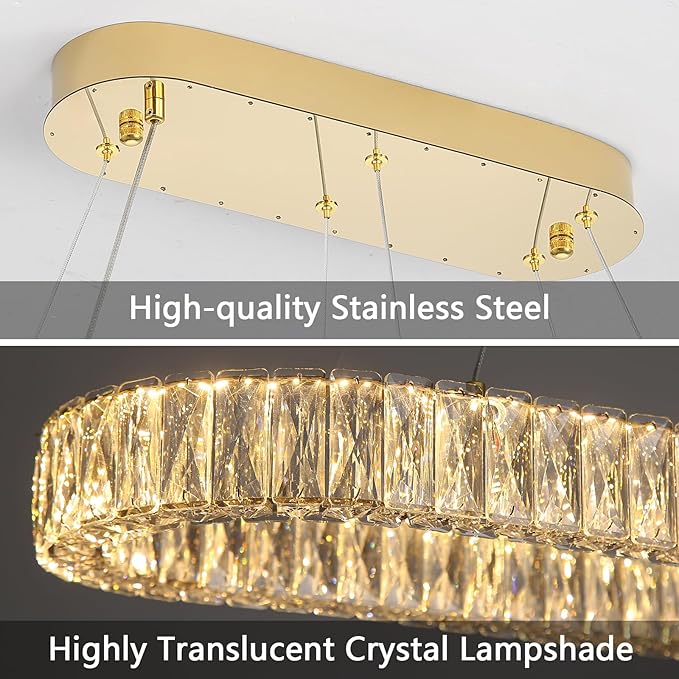 HAIXIANG LED Long Chandeliers for Dining Table Modern Chandelier Dimmable Pendant Lights Crystal Rectangular Glam Lighting Fixtures for Dining Room Kitchen Island Gold