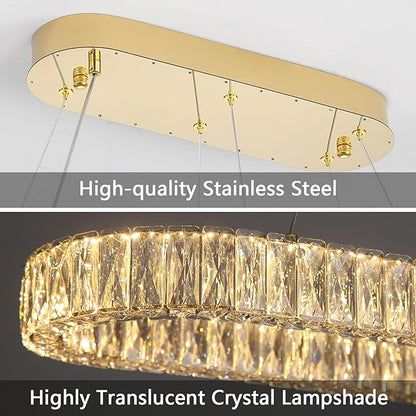 HAIXIANG LED Long Chandeliers for Dining Table Modern Chandelier Dimmable Pendant Lights Crystal Rectangular Glam Lighting Fixtures for Dining Room Kitchen Island Gold