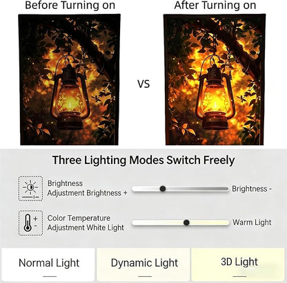 Rechargeable Table Lamp Lighted Painting, Novelty Night Light for Bedroom, Dynamic LED Touch Lamp for Nightstand, 3-Color Dimmable Decorative Light for Home Decor, Gift for Women Kid Mom