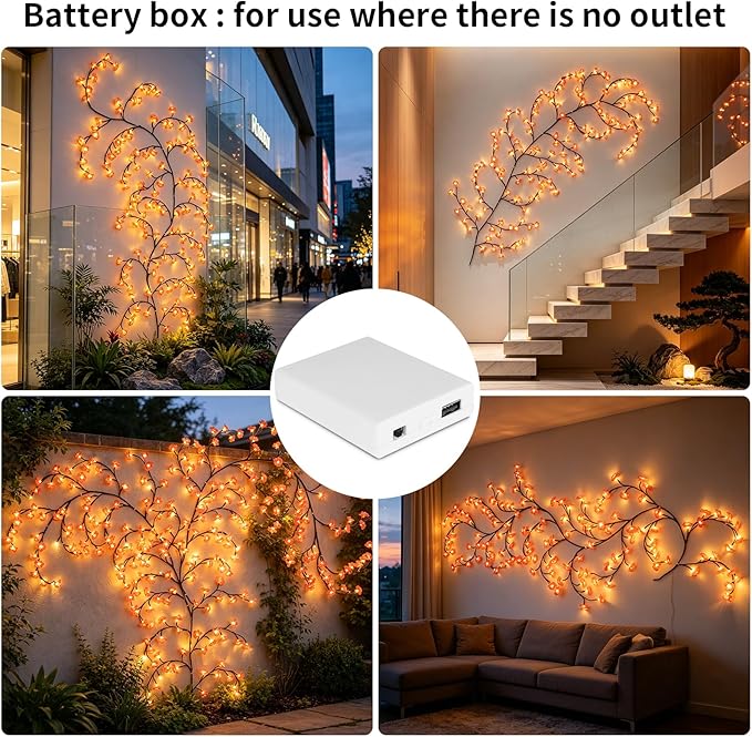 FNHMSL Cherry Enchanted Willow Vine Lights, 4FT 48LED Pink Cherry Blossom Tree Branch Lights for Wall, Remote Timer,8 Light Model,Bedroom Wall Doors Wedding, Christmas, USB Battery Box