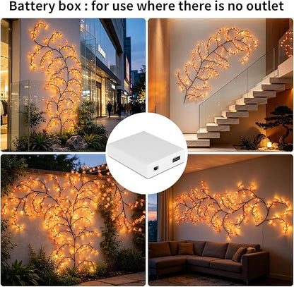 FNHMSL Cherry Enchanted Willow Vine Lights, 4FT 48LED Pink Cherry Blossom Tree Branch Lights for Wall, Remote Timer,8 Light Model,Bedroom Wall Doors Wedding, Christmas, USB Battery Box