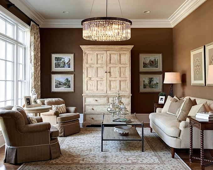 Wellmet Crystal Chandeliers for Dining Room Light Fixture, 6 Lights Farmhouse Chandelier, Modern Pendant Lights for Living Room, Kitchen Island, Bedroom, entryway, Hallway, Antique Bronze, W-21.65”