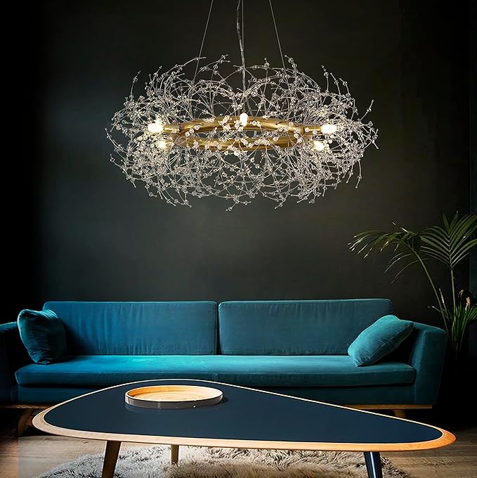 Macarena Modern Crystal Gold Chandelier Dinning Room Light Fixture Firework Round Pendant Hanging Lighting for Bedroom Living Room Closet Bathroom Kitchen