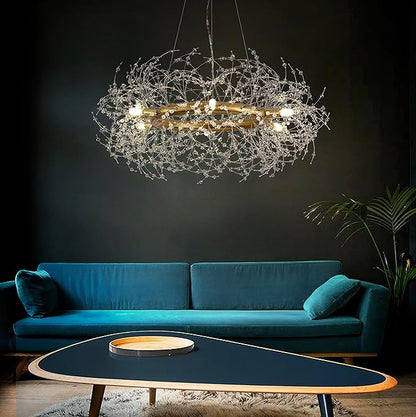 Macarena Modern Crystal Gold Chandelier Dinning Room Light Fixture Firework Round Pendant Hanging Lighting for Bedroom Living Room Closet Bathroom Kitchen