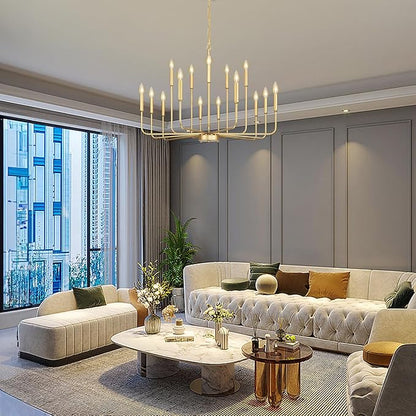 Gold Chandeliers for Dining Room Light Fixture Over Table, Modern Farmhouse Chandeliers for Living Room,15-Lights Industrial Metal Candle Lighting Fixtures for Entryway Kitchen Island Foyer