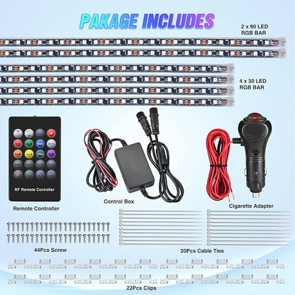 Nilight 6Pcs Car Underglow Neon Accent Strip Lights 300 LEDs RGB Multi Color DIY Sound Active Function Music Mode with APP Control and Remote for Van SUV Truck