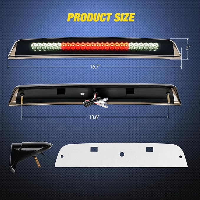 Nilight Third Brake Light Tail High Mount 3rd Stop Cargo Reverse Lights Smoked Lens Compatible with Nissan Titan 2004-2015 Nissan Frontier 2005-2016 Pickup Truck Rear Cab Lamp