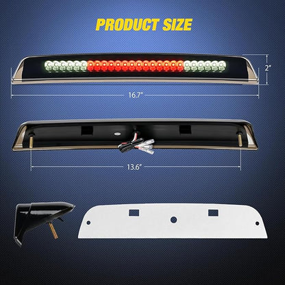 Nilight Third Brake Light Tail High Mount 3rd Stop Cargo Reverse Lights Smoked Lens Compatible with Nissan Titan 2004-2015 Nissan Frontier 2005-2016 Pickup Truck Rear Cab Lamp