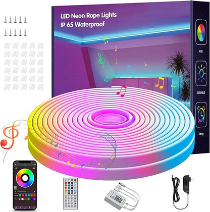 NBBUFF 32.8FT Led Neon Rope Lights Music Sync, RGB Led Strip Lights Outdoor, Neon Led Light Strip with Remote & App Control, DIY Flexible Led Lights for Bedroom, Gaming, Party, Room Decor Aesthetic