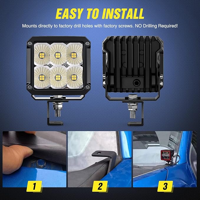 Nilight Ditch Light Bracket Hood Mount Brackets for Front A-Pillar Auxiliary Offroad LED Pod Lights Work Lighting on F150 Raptor 2017-2023 F-150 2015-2023