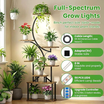 Wiaxulay 8 inch Grow Light Strip, 56 LEDs Full Spectrum Grow Lights for Indoor Plants, Under Cabinet Grow Lamp with Auto Timer 6/12/16 Hrs, 3 Lighting Mode, Ideal for Seedling, Plant Stand, 2 Bars