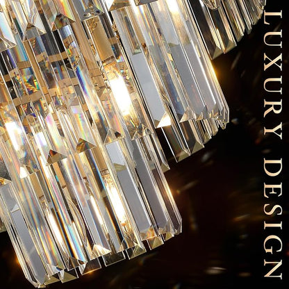 CATINER Modern Crystal Chandeliers,Gold 20” Round Chandeliers for Dining Room 3 Tiers 7 Lights Luxury K9 Crystal Ceiling Pendant Light Fixture for Foyer Bedroom Closet